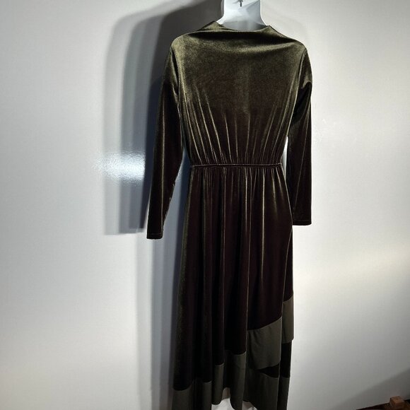 Ceremony NWT Olive Green Velvet Maxi Wedding Formal Minimalist Fairy 40's Glam - Picture 8 of 12